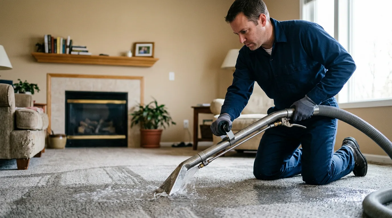 Water damage restoration technician working near Greenville, RI